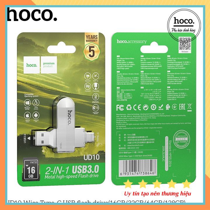USB 2 Đầu  3.0 Hợp Kim Kẽm 16/32/64GB Tích Hợp Hoco UD8/ Hoco UD10 - Chính Hãng