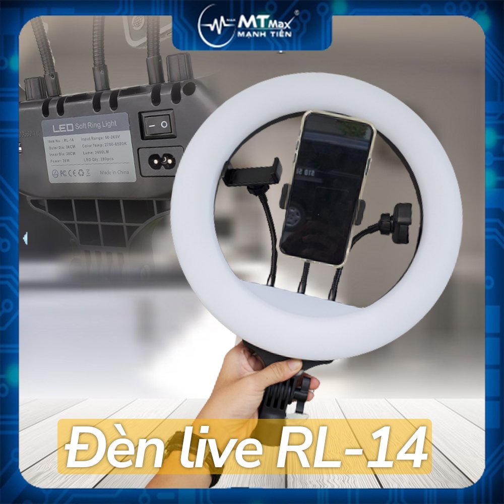 Đèn LED RL 14 36cm hỗ trợ Livestream quảng bá sản phẩm Kẹp 3 điện thoại, Makeup, chụp hình studio, bán hàng online