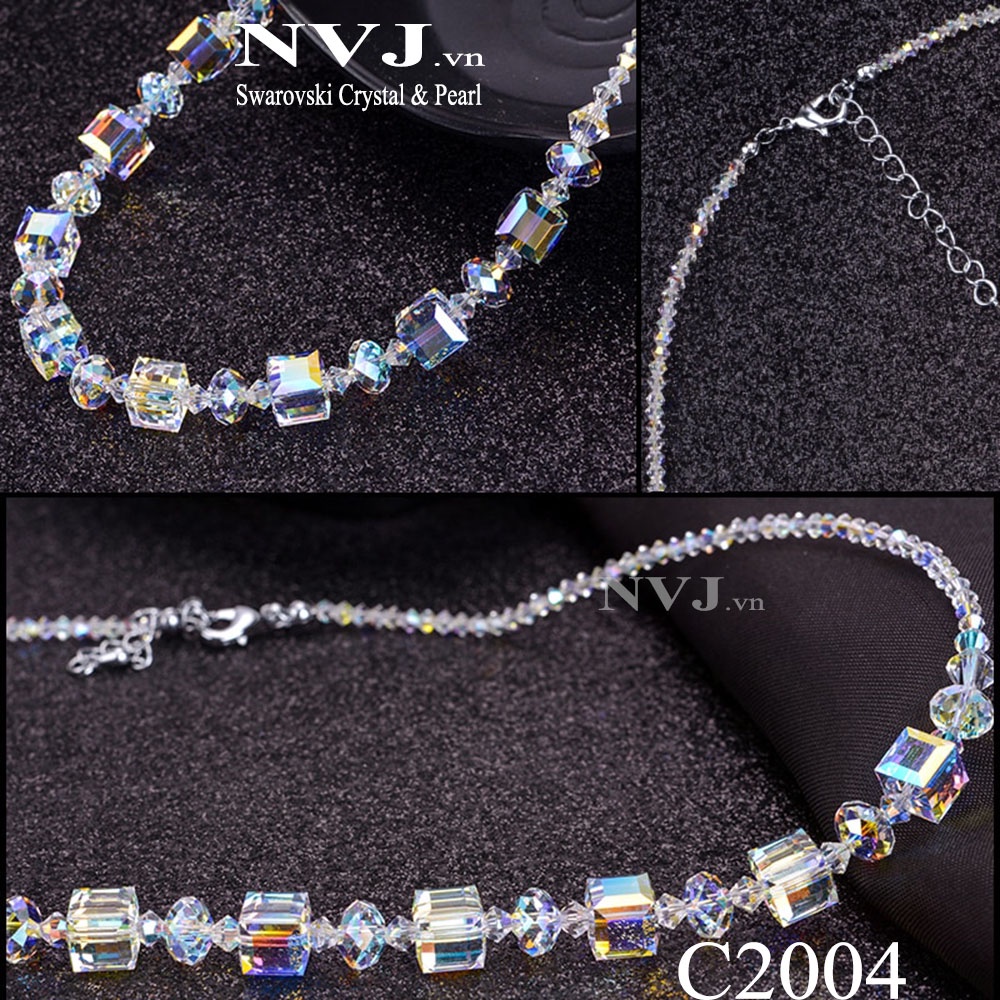 Swarovski pha lê Áo - Vòng cổ hạt vuông 8ly cực kỳ sang trọng láp lánh 5601 001AB cube