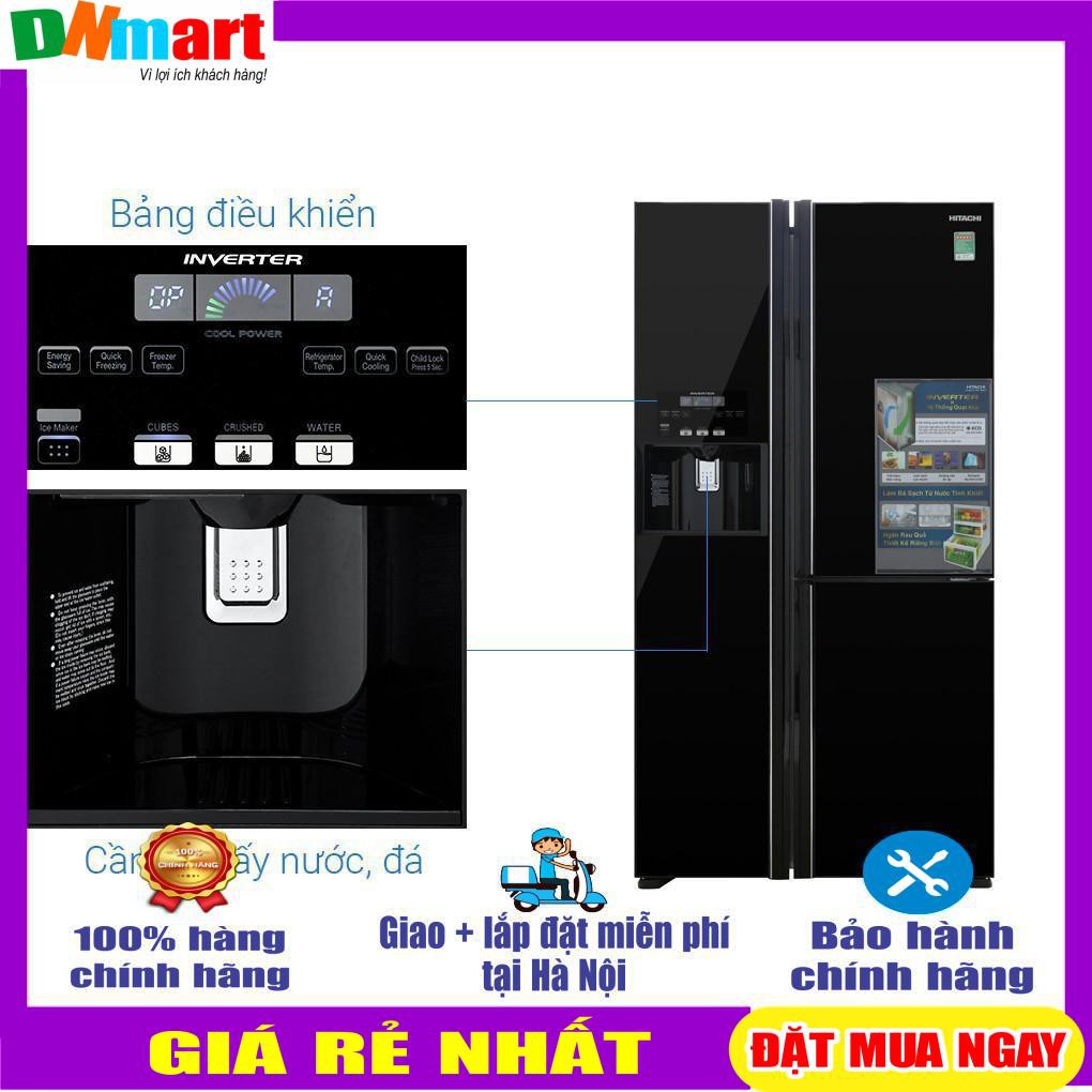 Tủ lạnh Hitachi R-FM800GPGV2(GBK) side by side 3 cửa màu đen