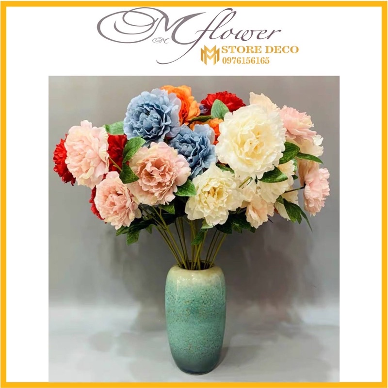 cành hoa Mẫu Đơn SIZE to  ,trang trí nha cửa gồm 2 bông 1 nụ - hoa giả giống thật - có ảnh thật, nhiều màu