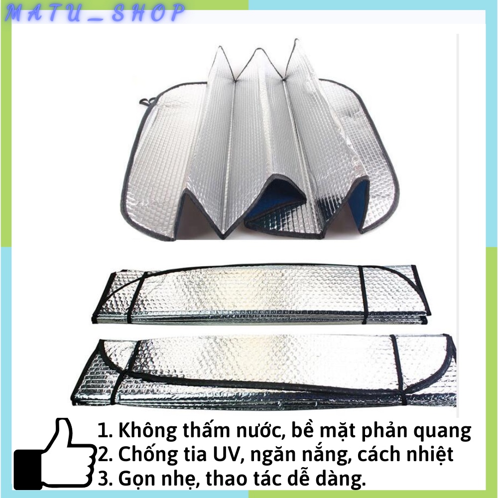 Tấm che nắng kính lái xe ô tô, tráng bạc 2 mặt có bóng khí chống UV mát xe ô tô
