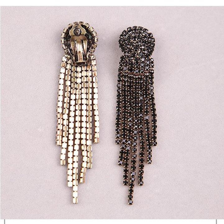 Khuyên tai kết đá sang trọng thả rua loại dày 10cm bông tai dạ tiệc khiêu vũ công sở