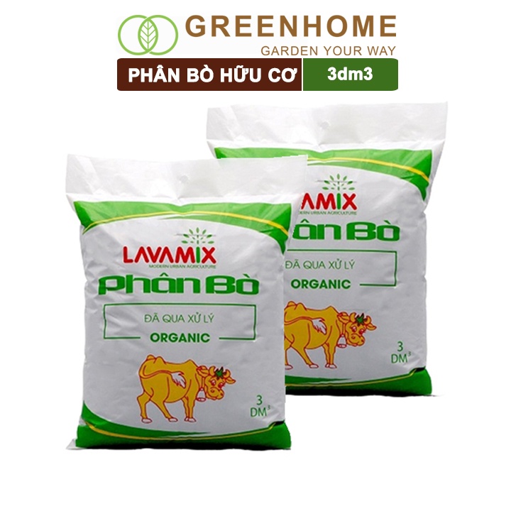 Bộ 2 Phân bò Lavamix, bao 3dm3, đã qua xử lý, không mùi hôi, hữu cơ tiện lợi |Greenhome