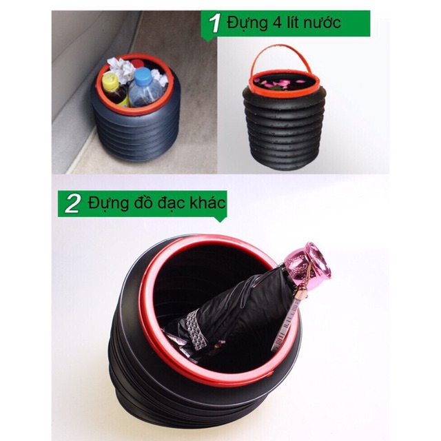 Xô nhựa lò xo gấp gọn đa năng dung tích 4L dùng trên oto