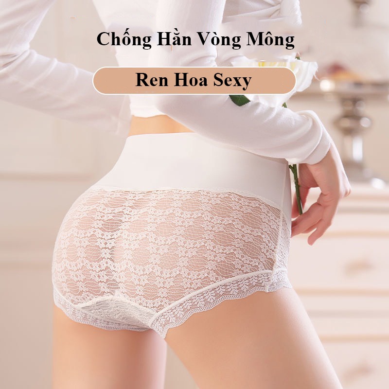Quần lót su ren hoa cạp cao gen bụng kháng khuẩn 418