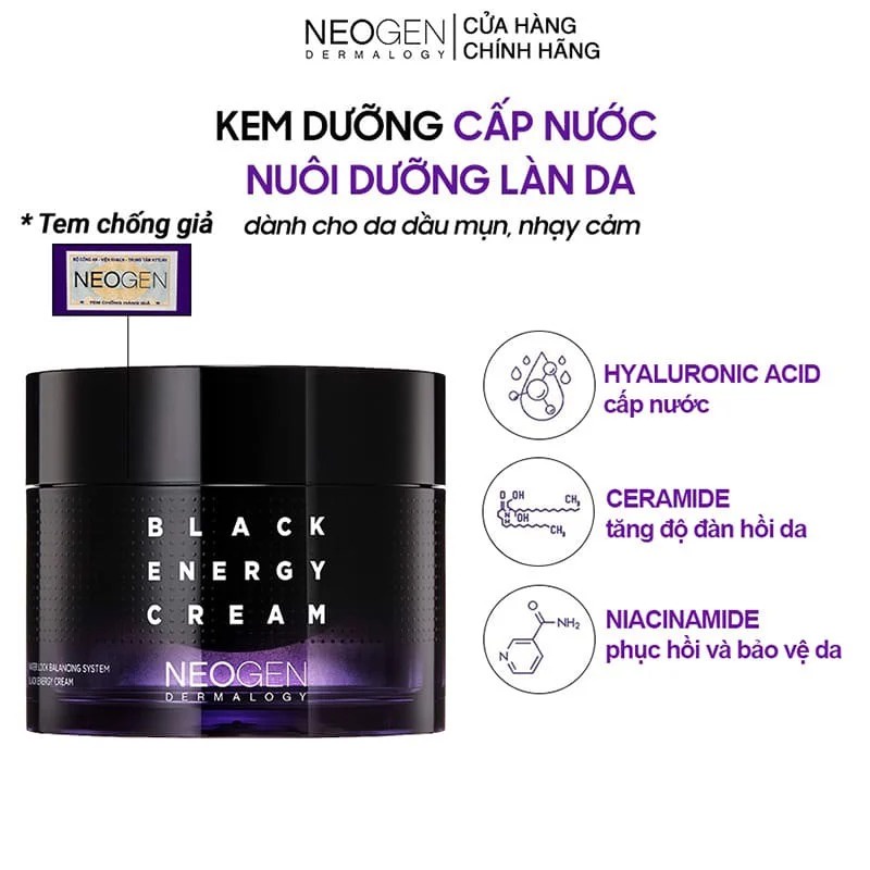 Kem Dưỡng Cấp Nước, Tăng Độ Đàn Hồi, Cải Thiện Nếp Nhăn Cho Da Dầu Và Da Nhạy Cảm Neogen Black Energy Cream 80ml