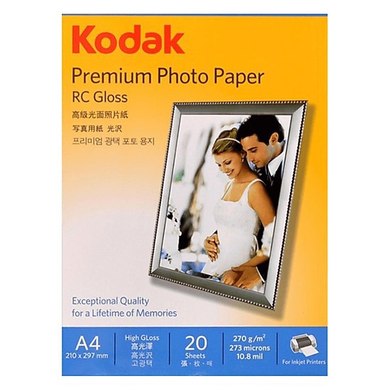 Giấy in ảnh Kodak chính hãng 270gsm A4 (hộp 20 tờ)