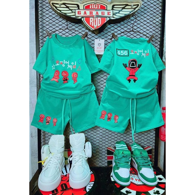 Bộ bé trai họa tiết Squid game chất cotton size 8-35kg cho bé