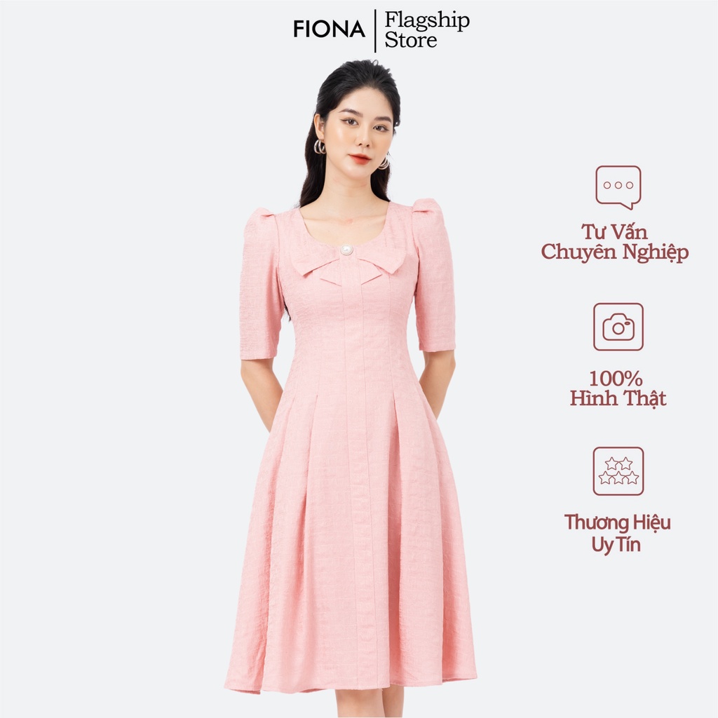 Đầm nữ dáng xòe, xếp ly, đầm công sở thiết kế tùng dưới kẹp nơ ngực tay lỡ xếp ly bồng FIONA F451420