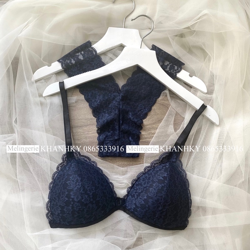 Bộ bralette đen xanh Y (mua 3 sp tặng 1 quần, mua 4 sp tặng 1 bộ ngẫu nhiên)