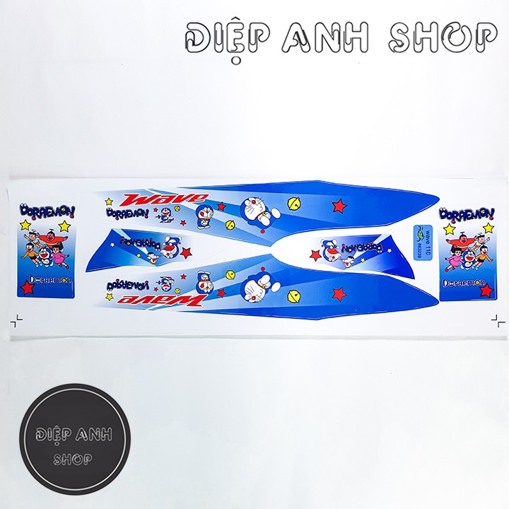 Tem xe Wave Alpha 110 DORAEMON Trắng Xanh Dương   - Tem Wave chế