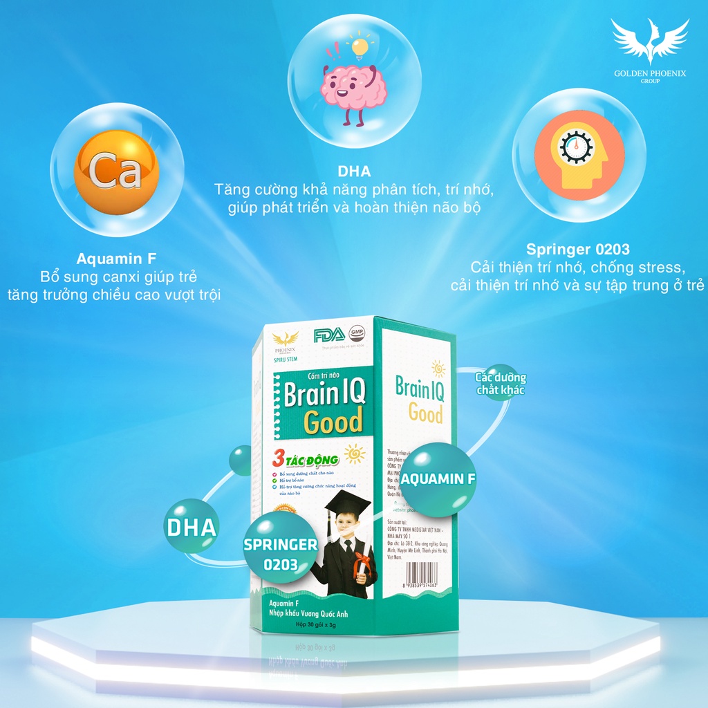 Thực phẩm phát triển trí não cho trẻ Brain IQ Good Golden Phoenix Pharma, Hộp 30 gói