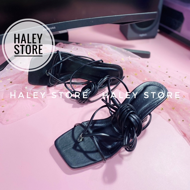 Giày xăng đan cao gót nữ HALEY STORE cột dây chiến binh quai mảnh kẹp A xỏ ngón 7cm dễ đi rê bền đẹp