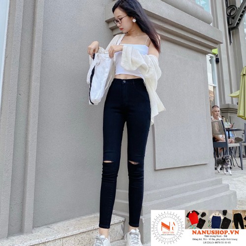 Quần Jean Nữ KAVO BLUE ❤FreeShip❤   Quần bò nữ Rách Gối Xước Đùi Dáng Ôm Thon Gọn Cho Nữ