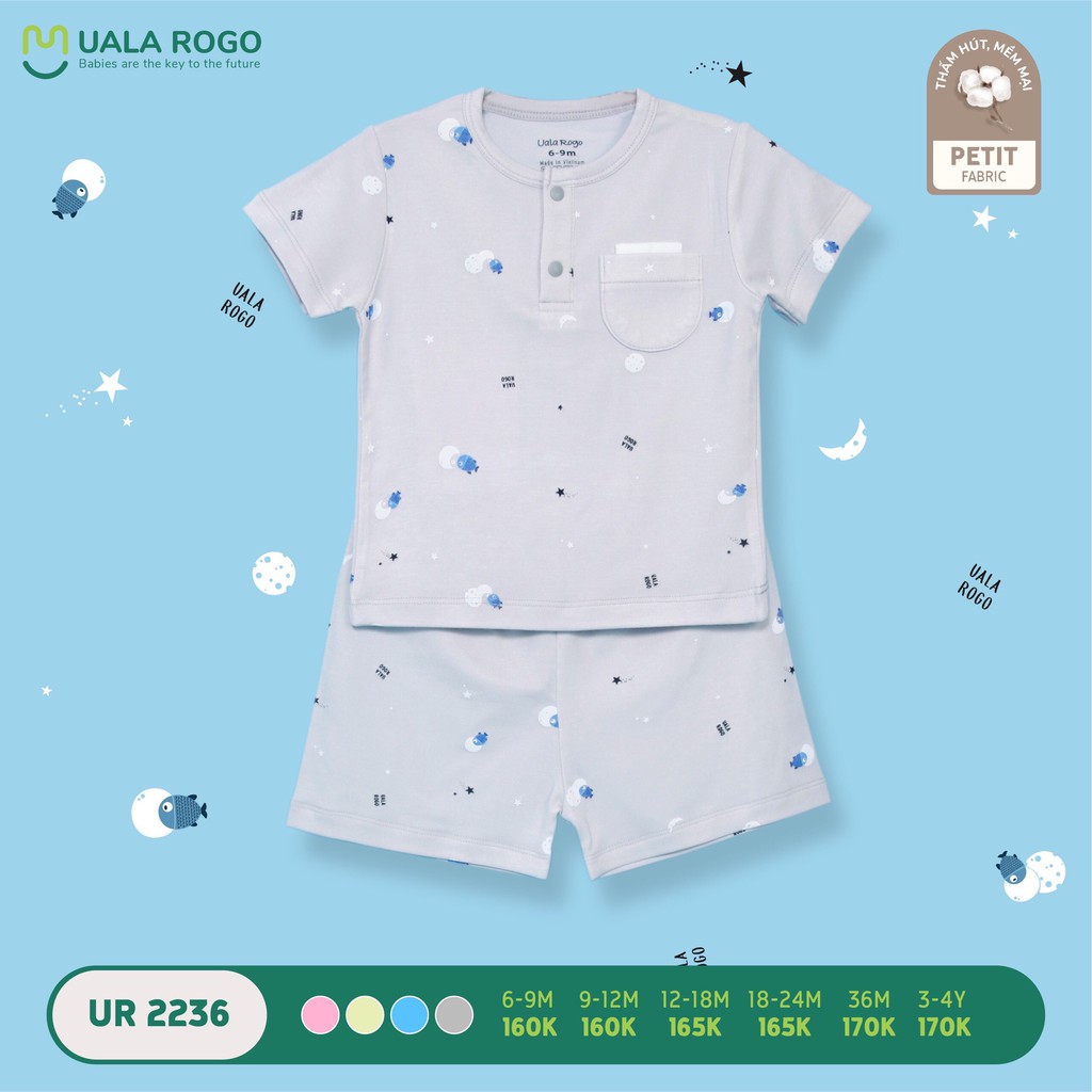 Bộ quần áo cộc tay bé trai - bé gái Uala Rogo chất liệu Petit từ 6 tháng đến 4 tuổi UR2236