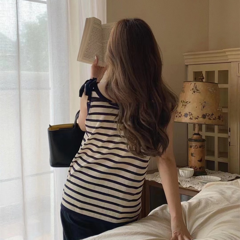 Áo Hai Dây Dệt Kim Họa Tiết Kẻ Sọc 2022 Thời Trang Cho Nữ