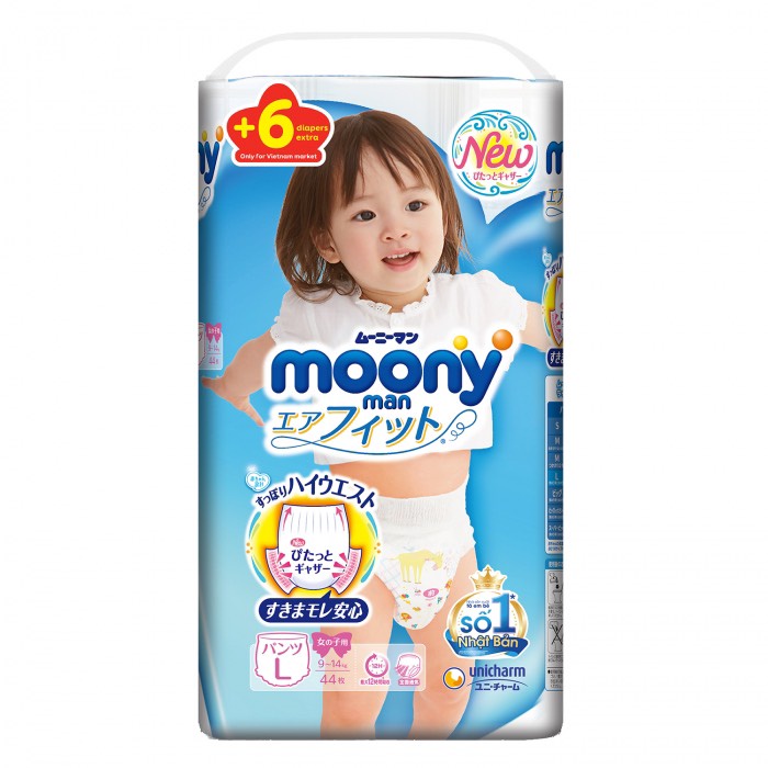 Bỉm Quần Moony Nội Địa Nhật Bé Gái Cộng Miếng Cao Cấp L44 + 6 /XL38 + 6/XXL26 + 4