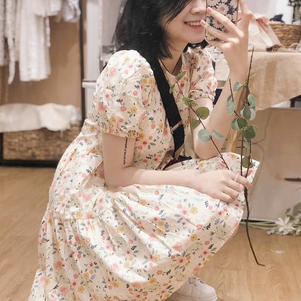 Váy PASTEL-CAM Vintage Dáng Babydoll Hoa Nhí  - Váy Hoa Thô
