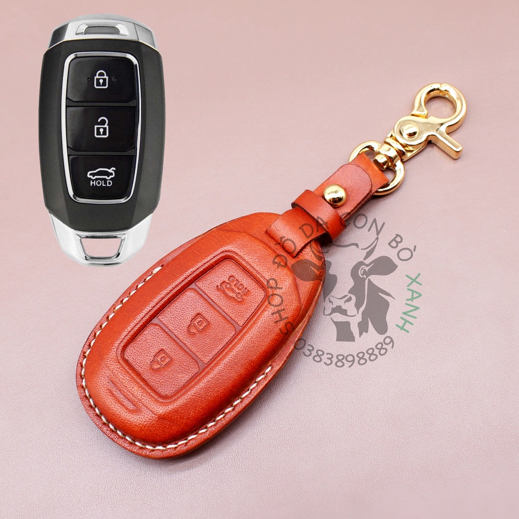 Bao Da Chìa Khoá Ép Phom Hyundai Accent, Kona, Santafe handmade da thật 009e