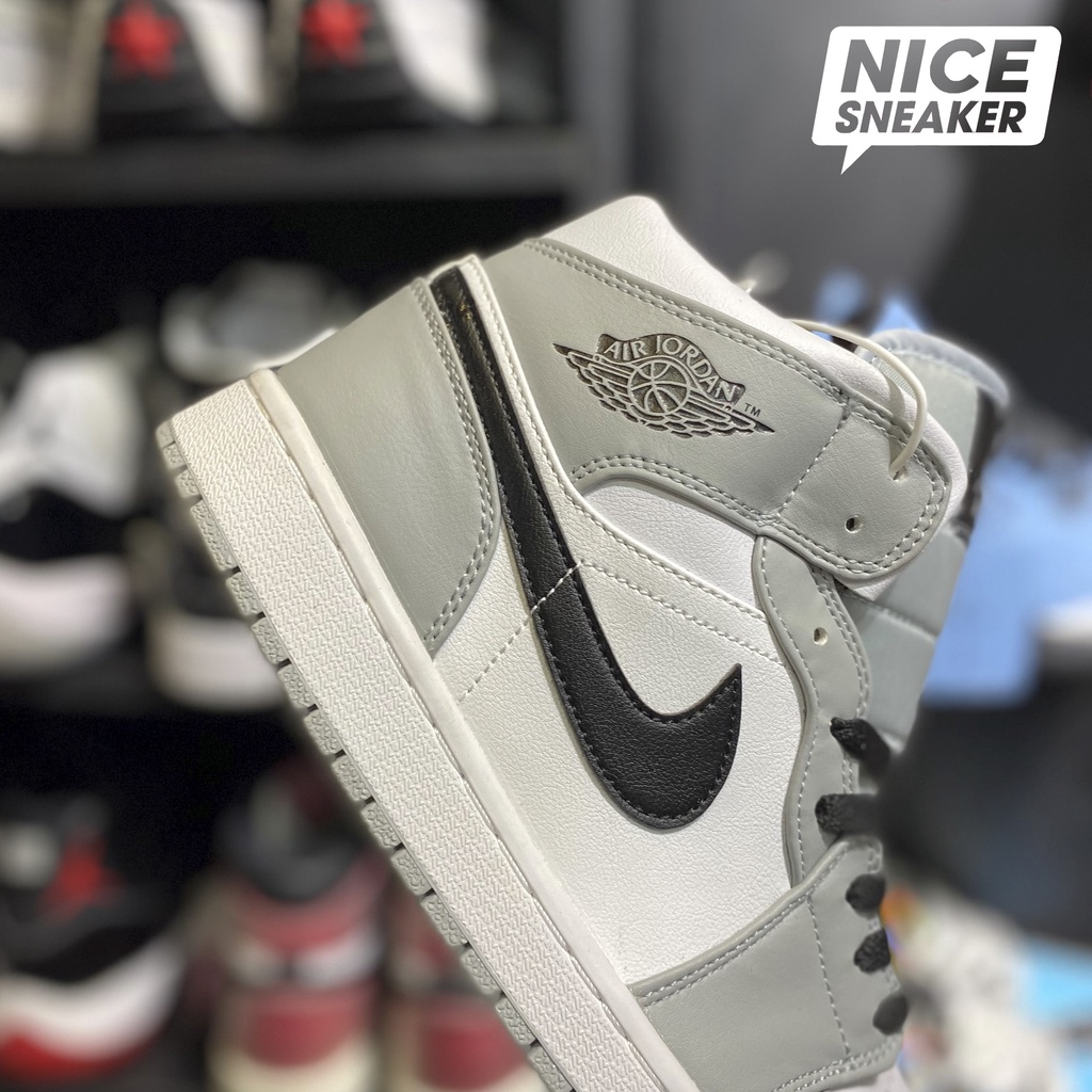 Giày Nike Air Jordan 1 Mid Light Smoke Grey ( xám/trắng/đen ) - Phiên bản 1:1 chuẩn | Nice Sneaker .