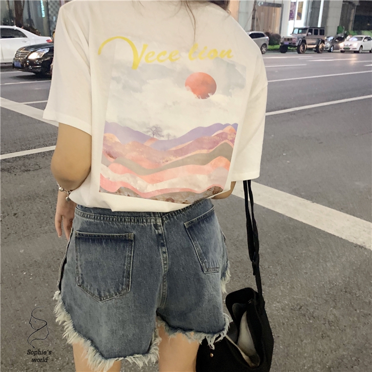 Áo thun ngắn tay form rộng phong cách Hàn Quốc trẻ trung thời trang