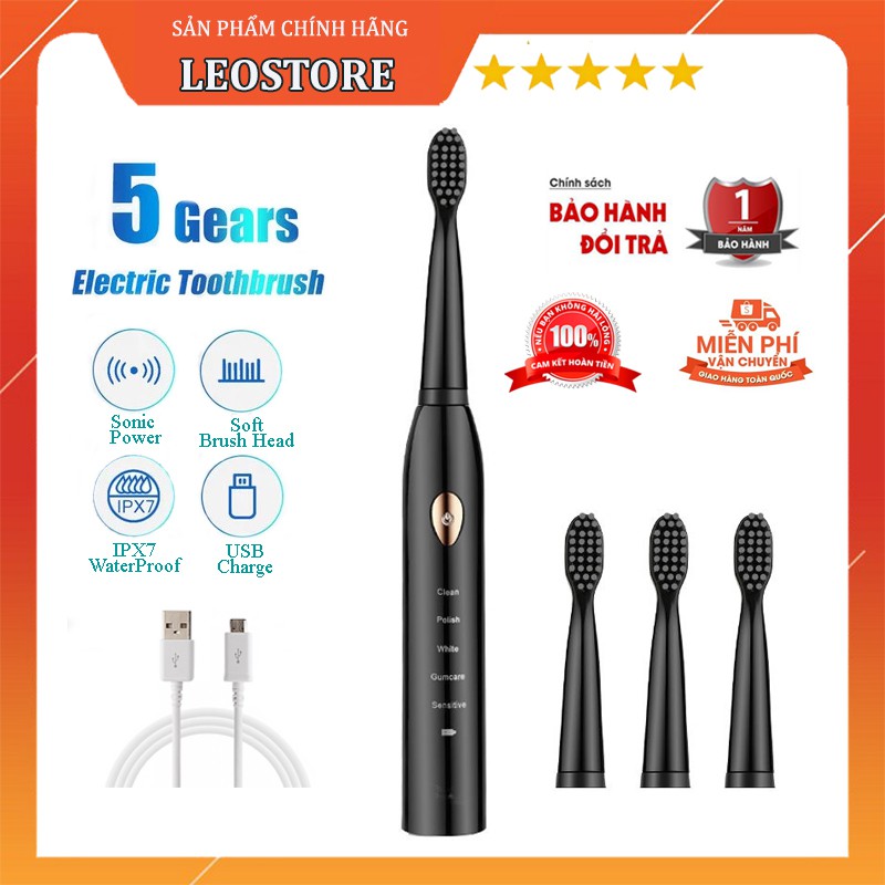 Bàn chải đánh răng điện chính hãng SONIC ELECTRIC TOOTHBRUSH - Hàng chính hãng bảo hành 1 năm - Tặng 3 đầu chải thay thế