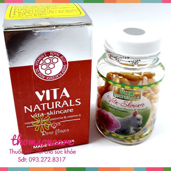 Viên bôi dưỡng da trắng hồng Vita Naturals - từ nhau thai cừu và vitamin E Chính hãng