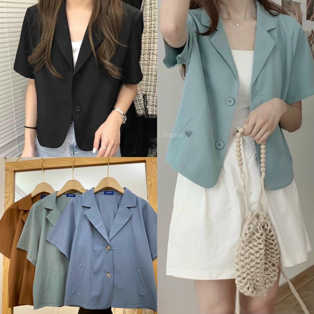 Áo blazer trơn kiểu dáng Croptop, Áo blazer nữ cộc tay dáng ngắn croptop kiểu vest 1 lớp style Hàn Quốc A428 SUTANO