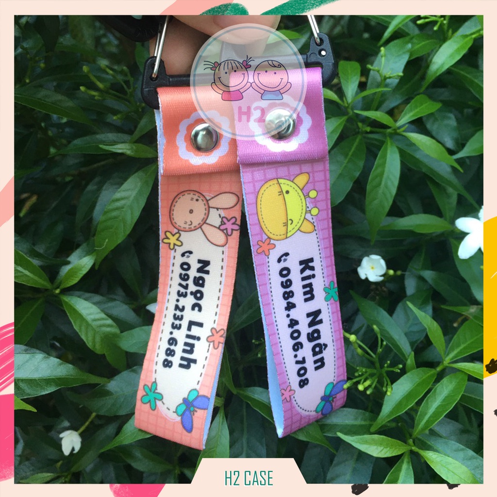 Nametag Móc khóa dây vải in 2 mặt, ghi tên, số điện thoại theo yêu cầu