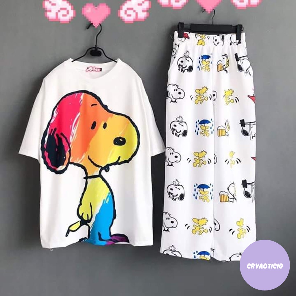 Set áo 3D chó trắng snopy + quần cartoon chó trắng unisex