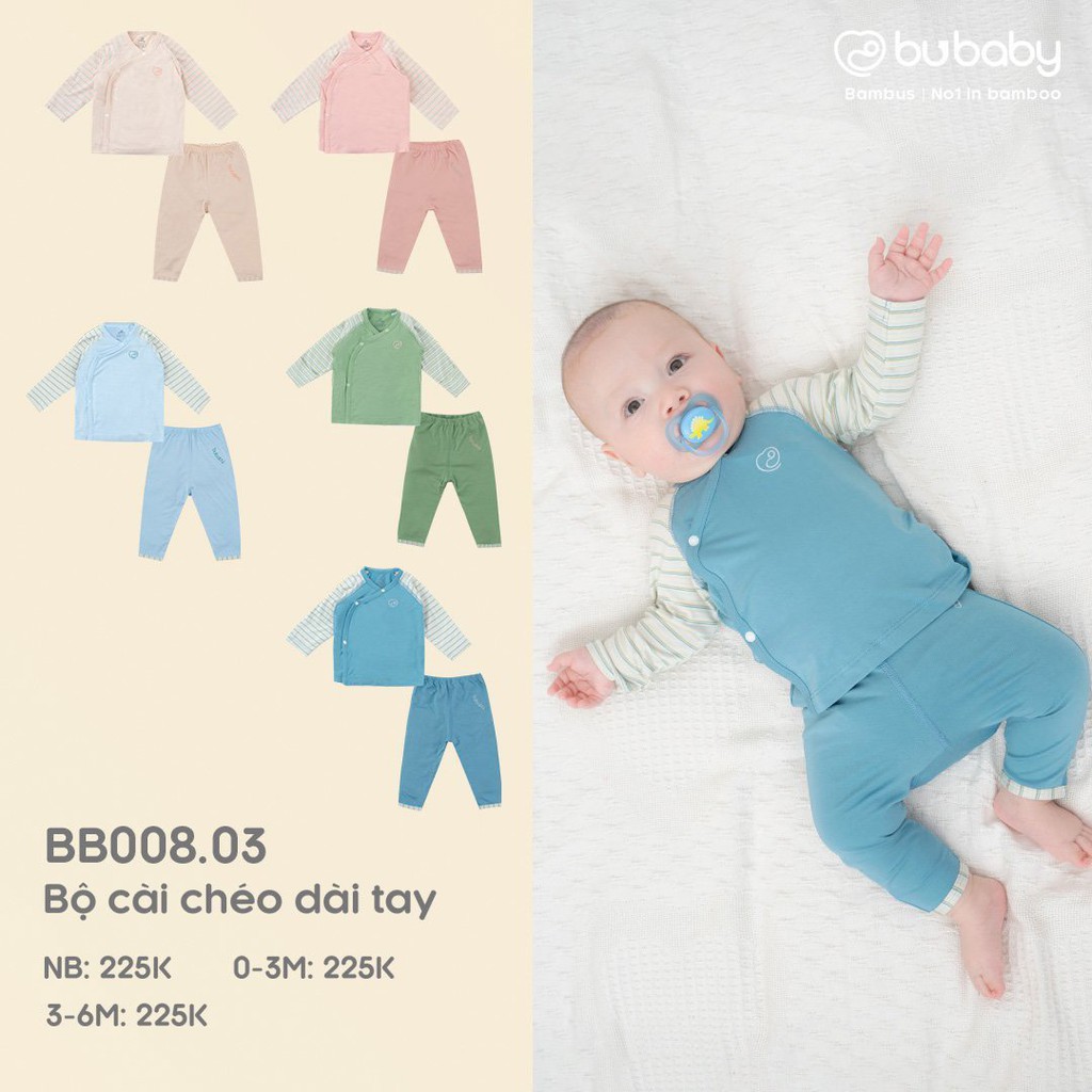 Bộ sơ sinh sợi tre BuBaby cài chéo BB008.02 + BB008.03