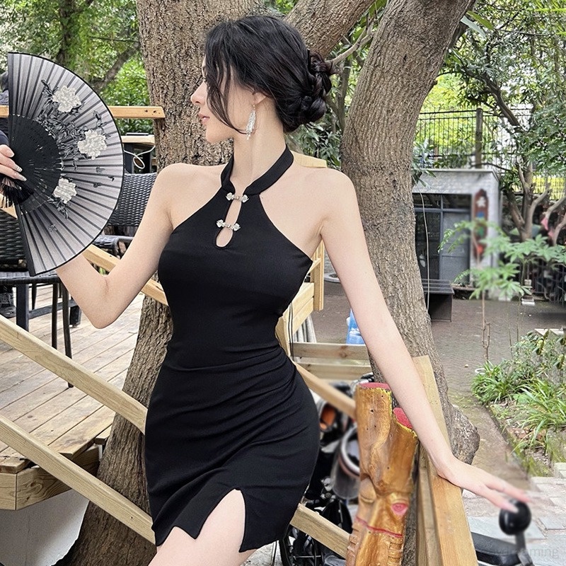 Váy Đầm Sát Nách Hở Lưng Màu Sắc Thanh Lịch Nữ
