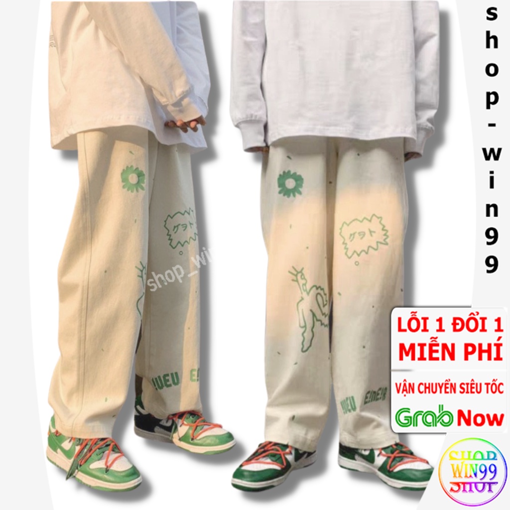 [ MỚI HÓT ] Quần jogger nam nữ ống rộng vải cartoon dáng dài họa tiết thể thao
