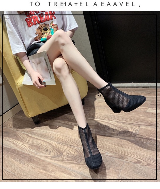 [Sẵn 37] Boots lưới ulzzang cổ cao và cổ ngắn gót vuông 6cm