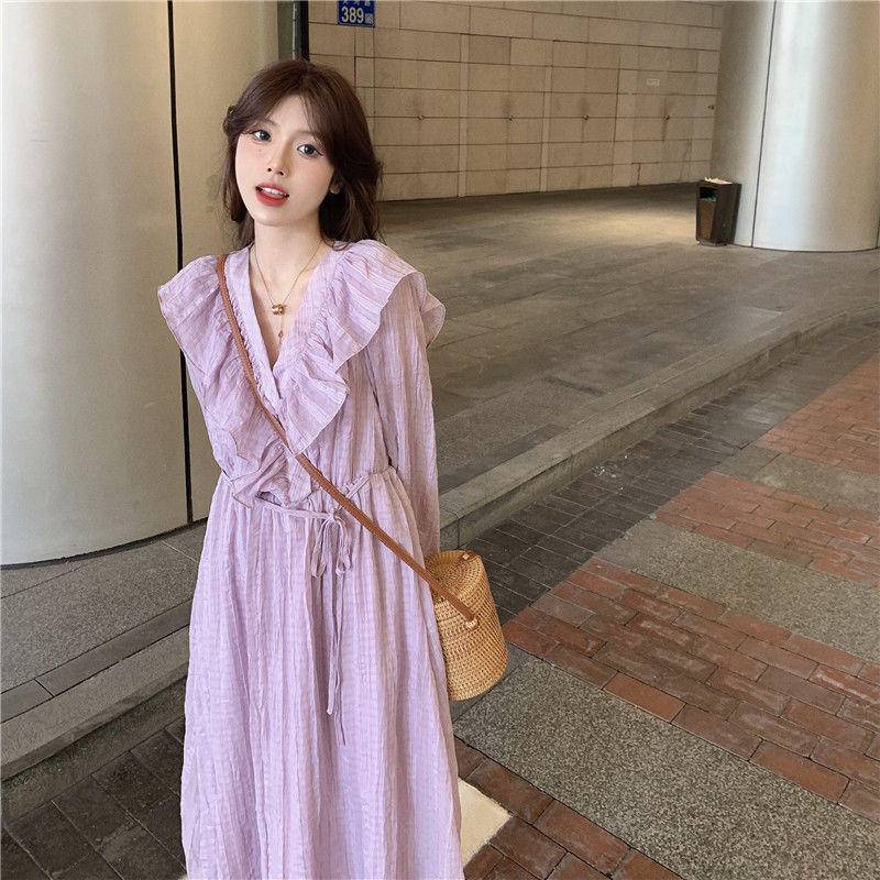 Đầm Midi Cổ Chữ V Thời Trang Mùa Xuân Pháp 2022 Cho Nữ