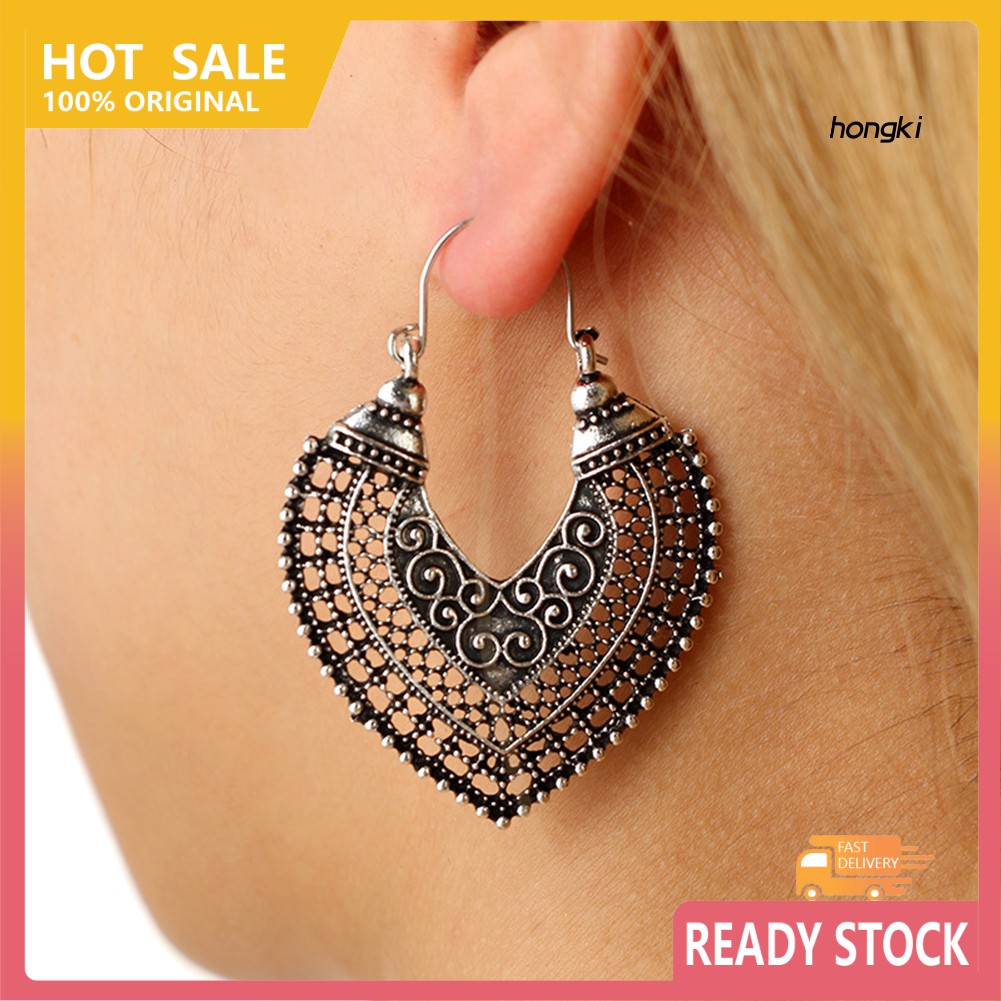 Hoa Tai Dáng Dài Mặt Hình Trái Tim Phong Cách Vintage