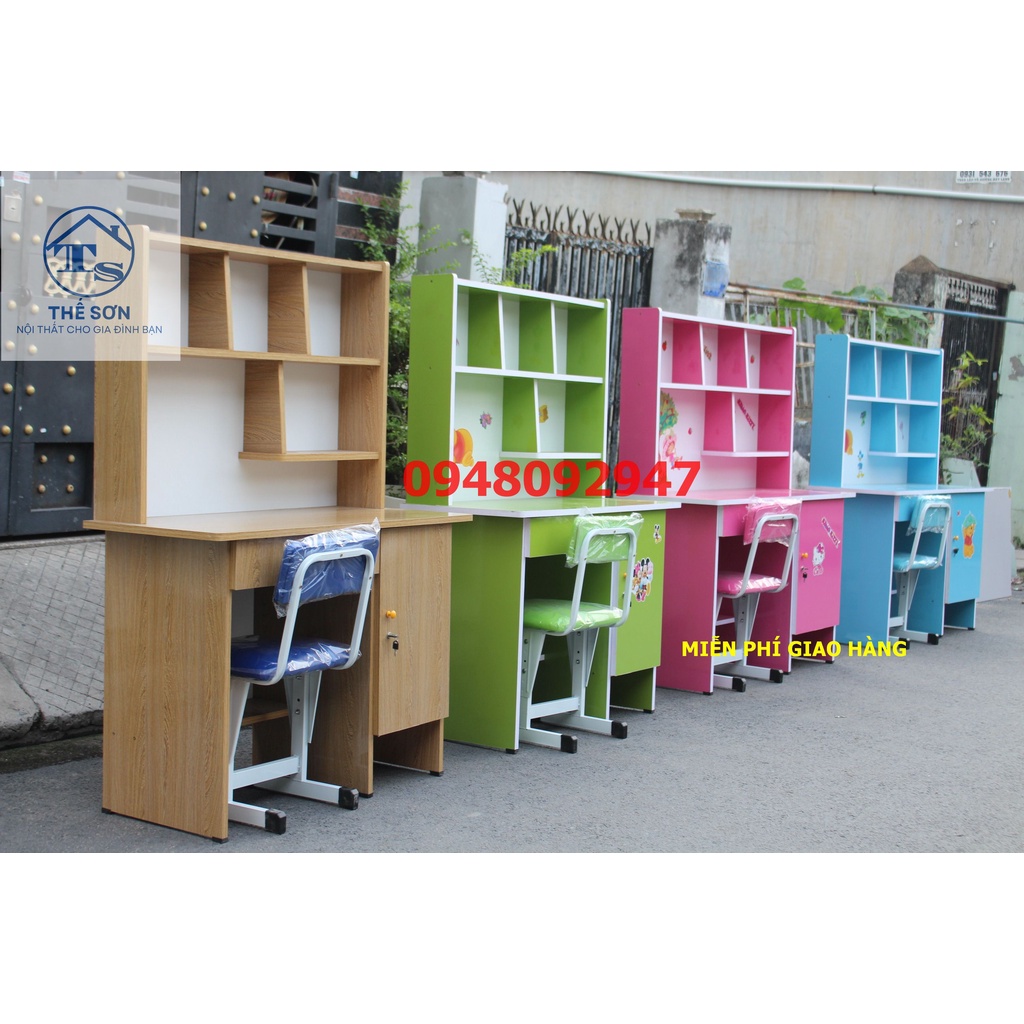 Bàn ghế học sinh có kệ rộng 1mx1m45x45 màu xanh lá freeship HCM