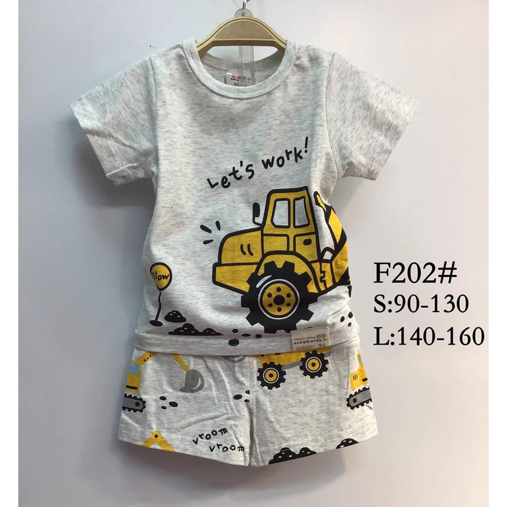 [siêu rẻ] Bộ cotton cộc tay cho bé trai, bé gái- in hình ô tô vàng F202