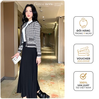 Áo khoác len Cardigan hoạt tiết Houndstooth cao cấp FIANCA NERA [ Made in Viet Nam]