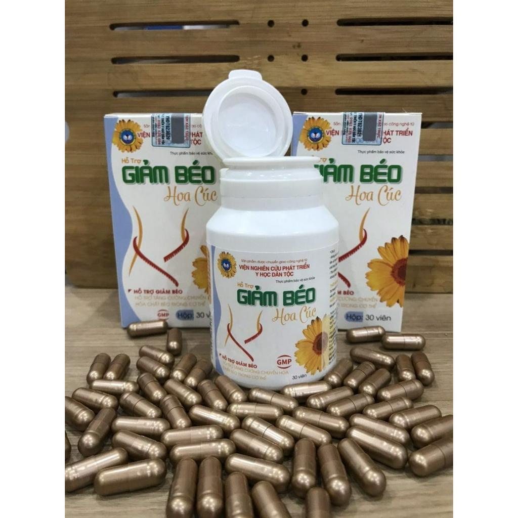 Viên uống giảm béo hoa cúc - Viện nghiên cứu và phát triển y học dân tộc, 1 hộp 30 viên tặng kèm mềm mỡ và giữ dáng