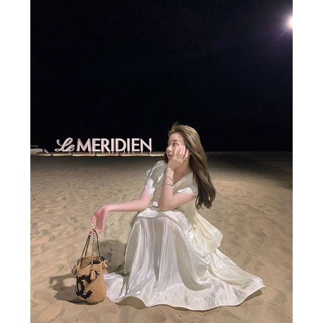 ĐẦM TƠ KEM OGANZA ÁNH NHŨ CỔ BÈO PEPLUM