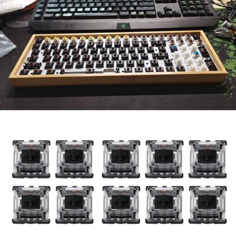 VIVI 10Pcs Mechanical Keyboard Gateron MX 3 Pin Black Switch Transparent Case