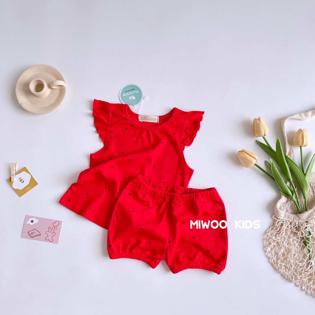 Bộ thun đùi cotton cánh tiên hãng Miwoo kids họa tiết siêu yêu cho bé gái bảng màu 5