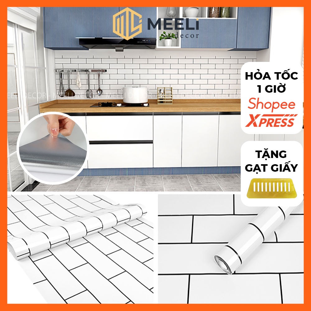 Giấy decal dán bếp cách nhiệt Meeli Decor tráng nhôm chống dầu mỡ chịu nhiệt sẵn keo dễ dán, kt 5m x 60cm, ME29