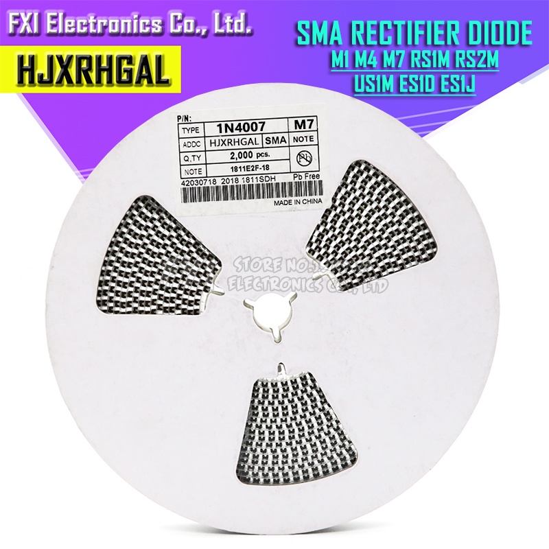 Bộ 2000 Đi Ốt Chỉnh Lưu 1N4001 M1 1N4004 M4 1N4007 M7 FR107 RS1M FR207 RS2M HER108 US1M SF18 ES1J SF14 ES1D DO-214AC