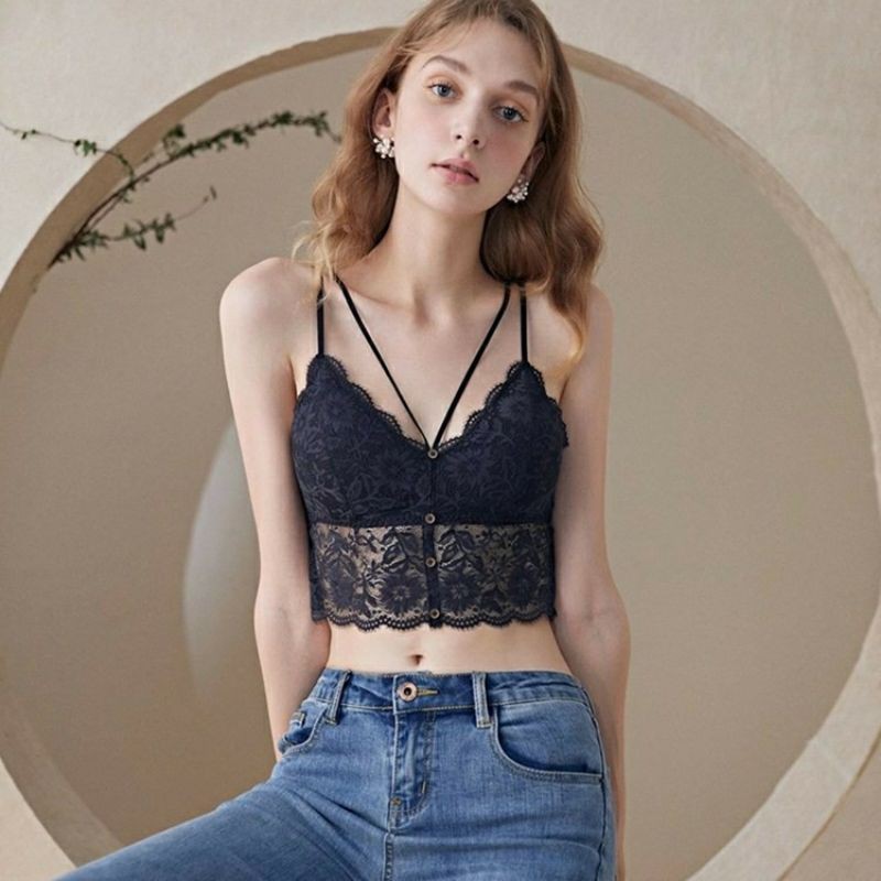 Áo Bra Ren Dây Chéo 4 Khuy Đính CHUNCHUN M43, Áo Lót Nữ Có Mút Đệm Bên Trong Có Thể Tháo Rời
