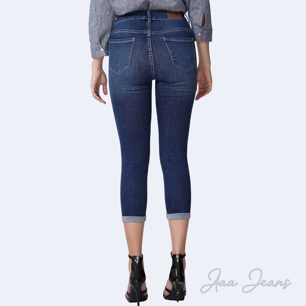 Quần Jean Nữ Xắn Gấu Skinny Aaa Jeans Lưng Cao Ocean Blue