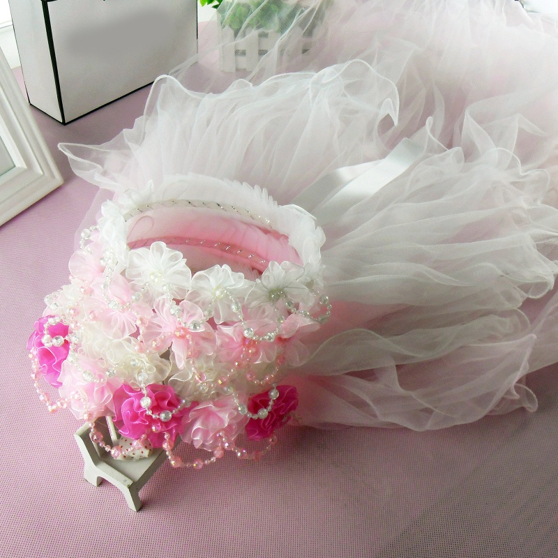 Mạng Che Mặt Viền Ruy Băng Đính Hoa Và Vương Miện Dùng Chụp Ảnh Cho Bé Gái