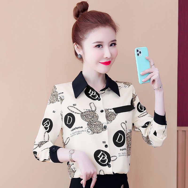 Áo Sơ Mi Chiffon Tay Dài Dáng Rộng In Họa Tiết Thời Trang Mùa Thu 2022 Mới Cho Nữ